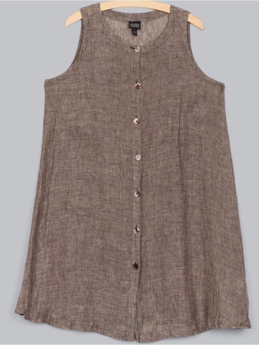 Eileen Fisher 100% Linen Button Front Tunic Dress XS
